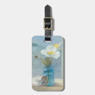 Etiqueta Para Maletas Flor blanca que pasa por alto el mar