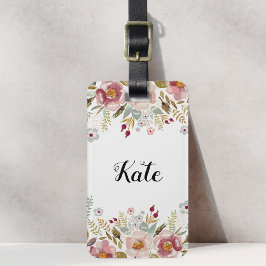 Etiqueta Para Maletas Flor Blanca Rosa Lujuriosa Nombre Personalizado