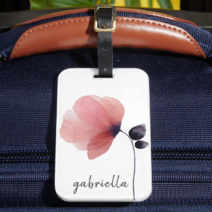 Etiqueta Para Maletas Flor de amapola acuarela moderna de Rubor
