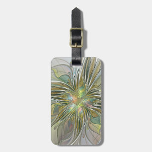 Etiqueta Para Maletas Flor De Arte Fractal Moderno Con Oro