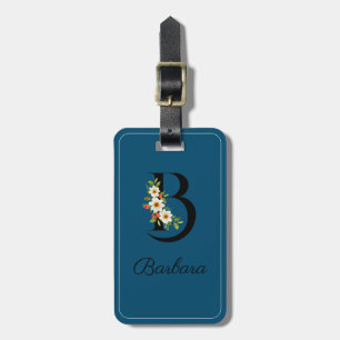 Etiqueta Para Maletas Flor de color cobalto monograma B