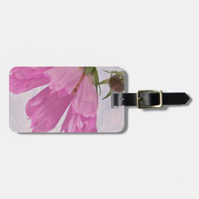 Etiqueta Para Maletas Flor de Cosmo Texturizada Rosa (Frente Horizontal)
