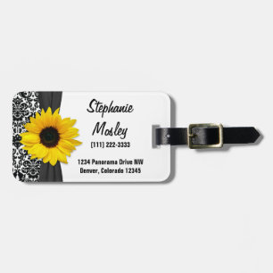 Etiqueta Para Maletas Flor de girasol amarillo vintage Damask Floral