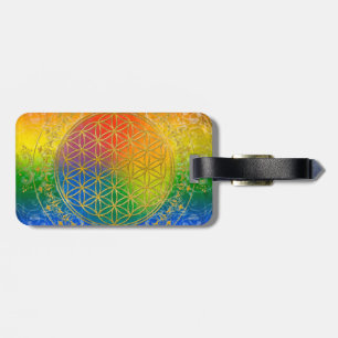 Etiqueta Para Maletas Flor de la vida - oro del arco iris del ornamento