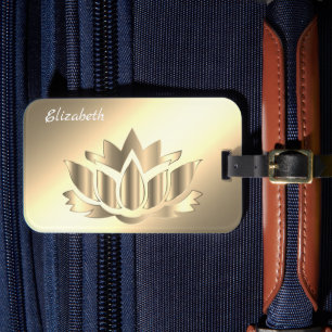 Etiqueta Para Maletas Flor de loto dorado metálico