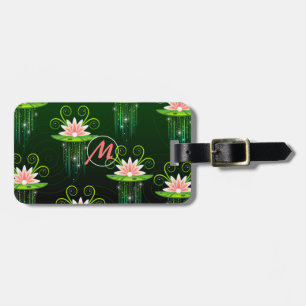 Etiqueta Para Maletas Flor de Loto Rosa Fondo Verde Personalizar Equipaj