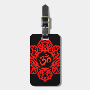 Etiqueta Para Maletas Flor de Lotus roja OM en negro