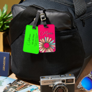 Etiqueta Para Maletas Flor de margarita caprichosa Texto personalizado
