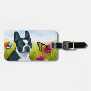 Etiqueta Para Maletas Flor de mariposa de Boston Terrier del perro 134
