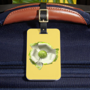Etiqueta Para Maletas Flor de Primavera Verde Blanco MOD Retro Flor 60s