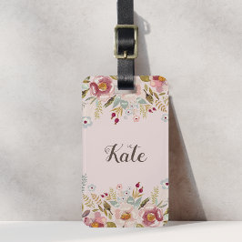Etiqueta Para Maletas Flor de Rosa Exuberante con Nombre Personalizado