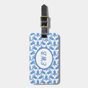 Etiqueta Para Maletas Flor de tulipán azul y blanco Delft clásica
