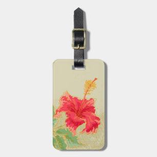 Etiqueta Para Maletas Flor del hibisco en fondo entonado