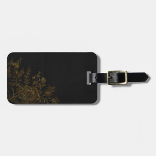 Etiqueta Para Maletas Flor del oro en fondo negro