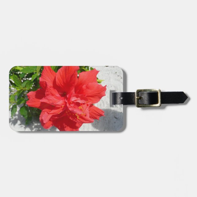 Etiqueta Para Maletas Flor doble roja hibiscus (Frente Horizontal)