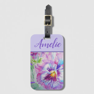 Etiqueta Para Maletas Flor floral Pansy Purple Watercolor Bonito