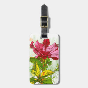 Etiqueta Para Maletas Flor hibiscus - pintura acuarela