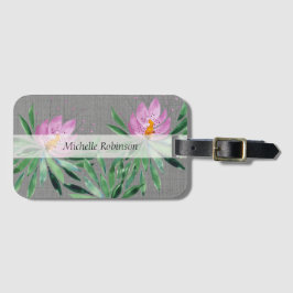 Etiqueta Para Maletas Flor Lotus de color de agua elegante personalizada