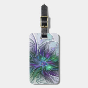 Etiqueta Para Maletas Flor moderna abstracta fractal verde morado