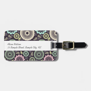 Etiqueta Para Maletas Flor rosa pastel suave y verde azulada Botánica de