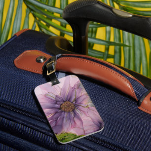 Etiqueta Para Maletas flor rosa y morada de tinta de alcohol