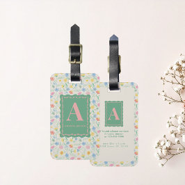 Etiqueta Para Maletas Flor silvestre Floral Inicial y Nombre Personaliza