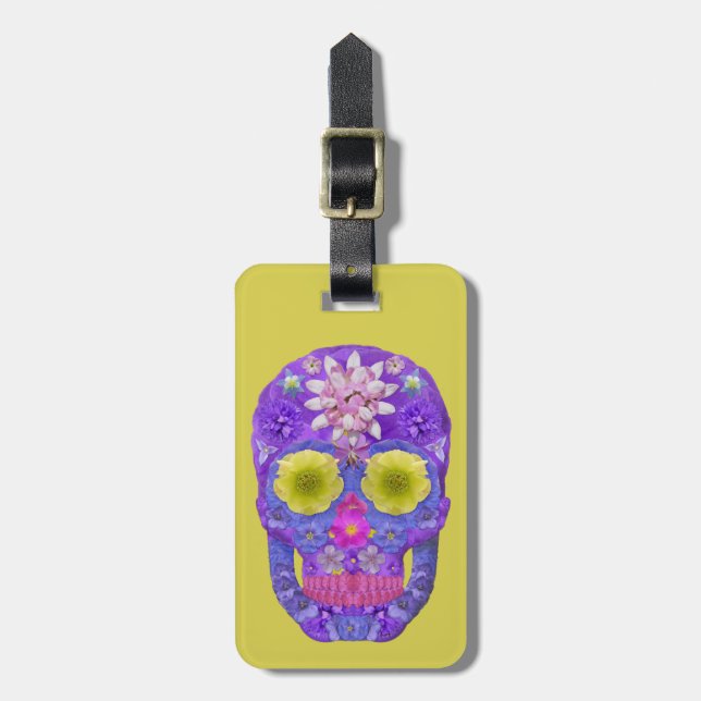 Etiqueta Para Maletas Flor Skull 5 (Frente Vertical)