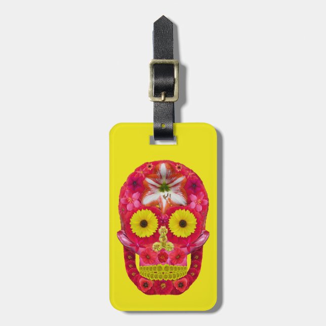 Etiqueta Para Maletas Flor Skull 6 (Frente Vertical)
