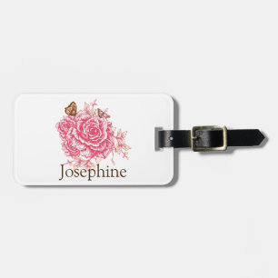 Etiqueta Para Maletas Flor subió rosa personalizada Butterf del vintage