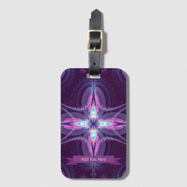 Etiqueta Para Maletas Flor violeta rosada fractal (Anverso vertical)