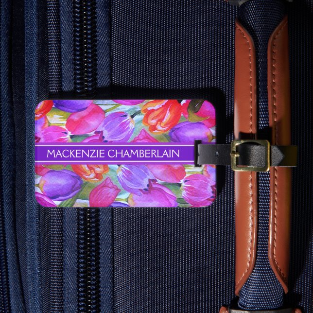 Etiqueta Para Maletas Flora acuarela PINK (Anverso In situ 4)