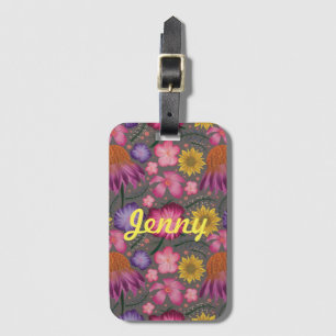 Etiqueta Para Maletas Flora gris de flores silvestres personalizada