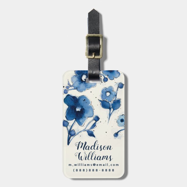 Etiqueta Para Maletas Floraciones azules independientes (Frente Vertical)