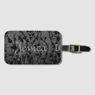 Etiqueta Para Maletas Floral Antiguo Gótico Blanco y Negro