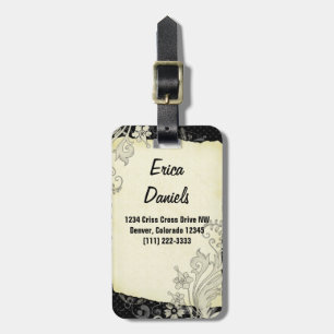 Etiqueta Para Maletas Floral de marfil negro vintage