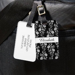 Etiqueta Para Maletas Floral en blanco y negro elegante