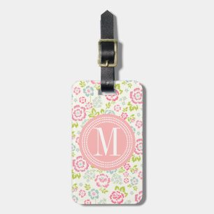 Etiqueta Para Maletas Floral femenino rosado y azul lindo personalizado