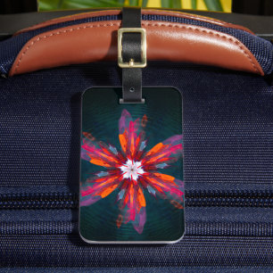 Etiqueta Para Maletas Floral Mandala Flores Naranja Azul Rojo Resumen