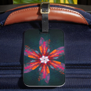Etiqueta Para Maletas Floral Mandala Flores Naranja Azul Rojo Resumen
