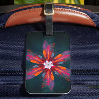 Etiqueta Para Maletas Floral Mandala Flores Naranja Azul Rojo Resumen