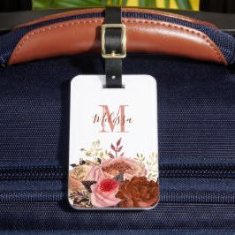 Etiqueta Para Maletas Floral rosada monogramada