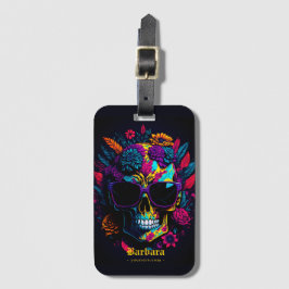 Etiqueta Para Maletas Floral Skull Colorido Retro Elegante Artista de ta