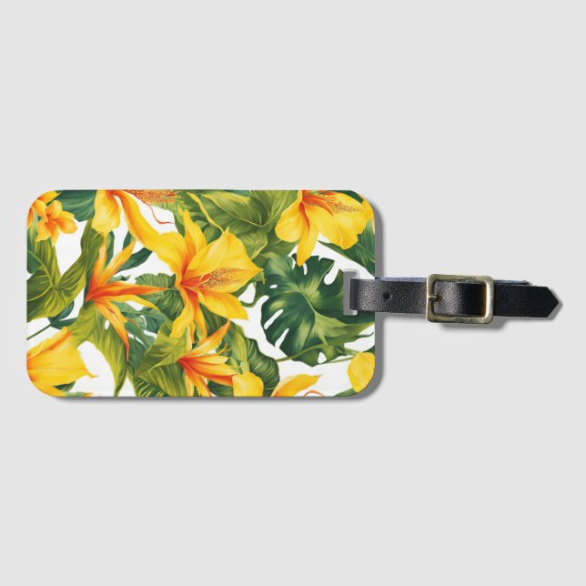 Etiqueta Para Maletas Floral tropical amarilla personalizable (Anverso horizontal)