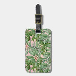 Etiqueta Para Maletas Floral tropical de hojas de palmera rosadas simple