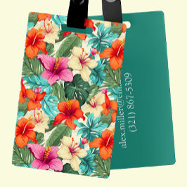 Etiqueta Para Maletas Floral tropical vibrante y personalizada
