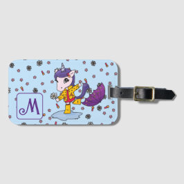 Etiqueta Para Maletas Floral unicornio azul simple y cutáneo personaliza