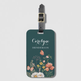 Etiqueta Para Maletas Floral verde azulada