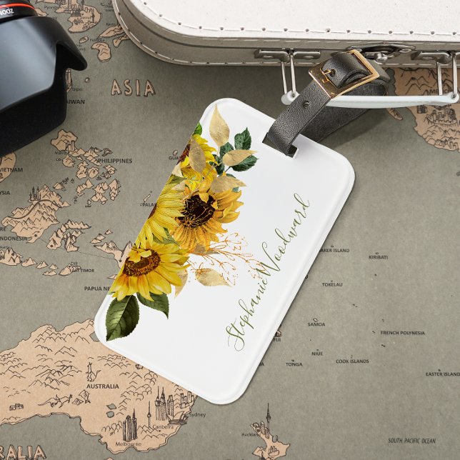 Etiqueta Para Maletas Floral verde de girasol rústico personalizada (Subido por el creador)