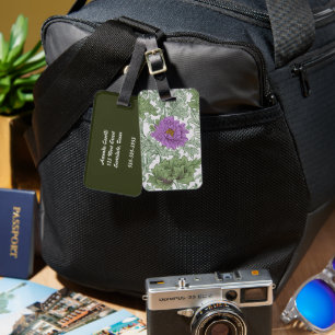 Etiqueta Para Maletas Floral Vintage Verde Musgo Púrpura de William Morr