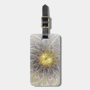 Etiqueta Para Maletas Florecer con flor fractal abstracta moderna de oro